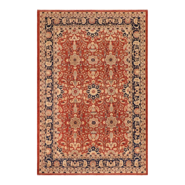 Shabby Chic Ziegler Rust Blue Hand-Knotted Wool Rug - 10'2'' X 13'10'' For Sale