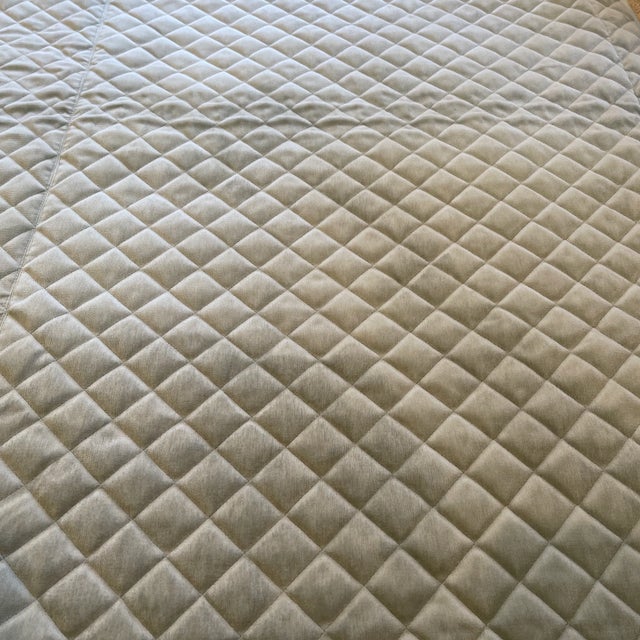 Austin Horn velvet quilted King coverlet. Heron Blue. Gently used in very good condition. Dry cleaned. Retails for $720 new.