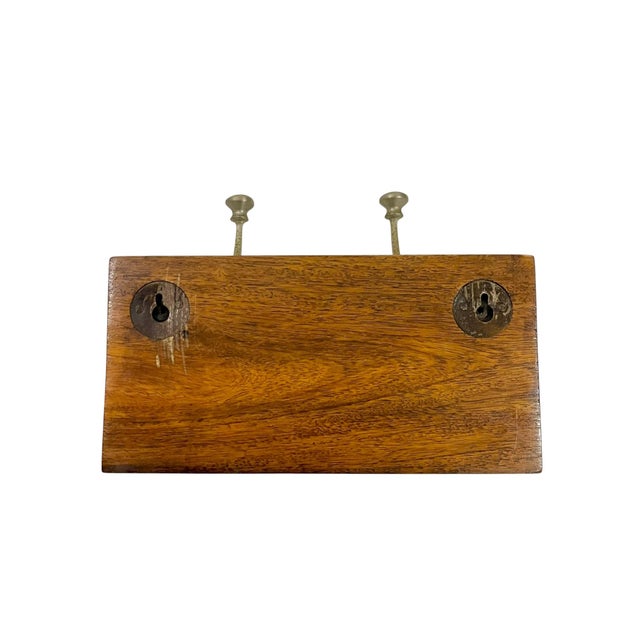Pair of Vintage French Mid Century Wood and Metal Double Wall Hooks on Wood Plaques For Sale - Image 12 of 18