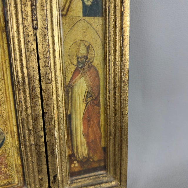 Wood Vintage Italian Sacred Triptych Gilded Wood Gold Background, 1960s For Sale - Image 7 of 11