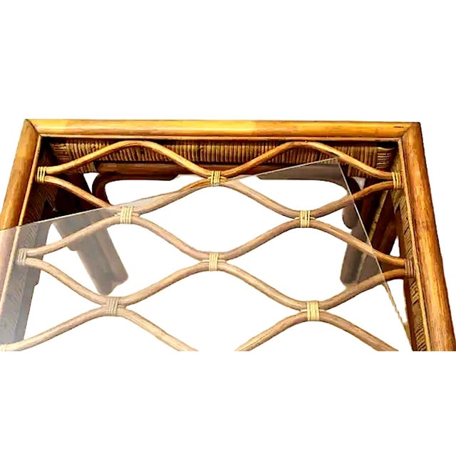 Mid-Century Modern Mid-Century Bamboo and Rattan Side Tables With Glass Tops by P T Fendi Mungil For Sale - Image 3 of 4