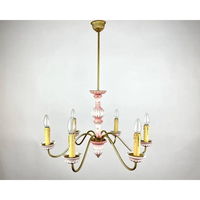 Vintage Ceramic & Gilt Brass Chandelier For Sale - Image 5 of 5