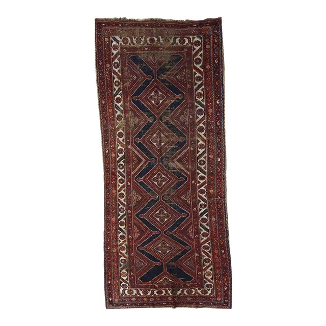 1900s Handmade Distressed Persian Shiraz Rug For Sale