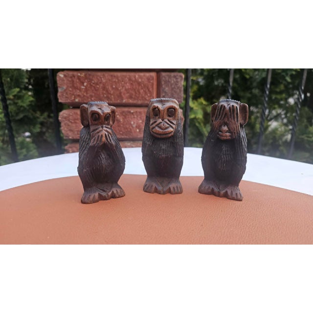 Wood Wooden Carved Dont Speak, Dont Hear, Dont See Monkey Figurines, 1960s, Set of 3 For Sale - Image 7 of 7