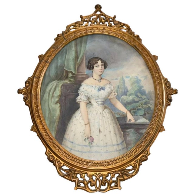 Eduard Ender, Portrait of a Young Lady, 19th Century, Watercolor For Sale - Image 8 of 9