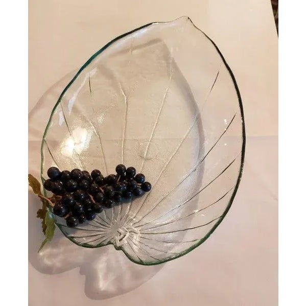 Mid-Century Modern Large Vintage 1960s Glass Leaf Platter With Vining For Sale - Image 3 of 7