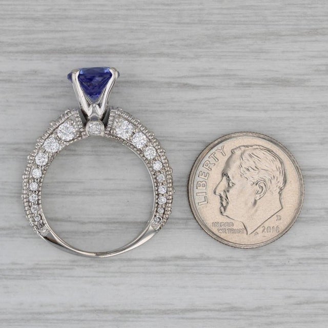 3cw Tanzanite Diamond Ring 14k White Gold Size 6.5 Engagement For Sale In Greensboro - Image 6 of 8