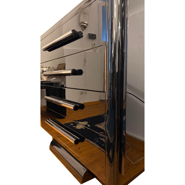 Wood Art Deco Chest of Drawers in Black Lacquer, 1930 For Sale - Image 7 of 8