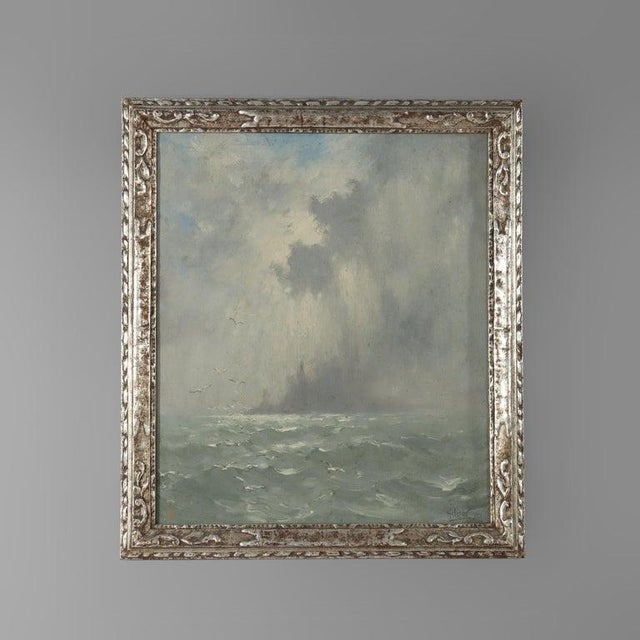 Oil on Canvas Painting of Stormy Seascape in Newcomb Macklin Style Frame C1923 For Sale - Image 4 of 9