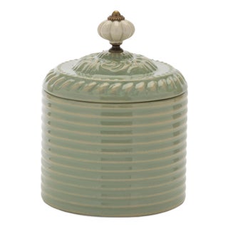 Ribbed Metal Canister with Lid 8"H For Sale