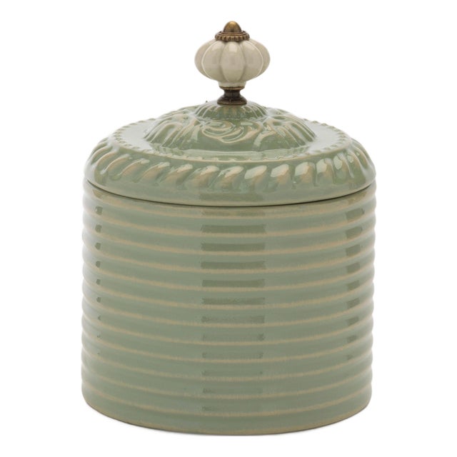 Ribbed Metal Canister with Lid 8"H For Sale
