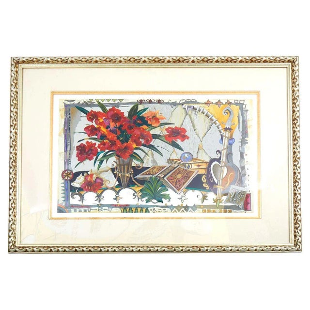 Mid 20th Century Still Life with Flowers, Books and a Mandolin Lithograph Numbered 136/375, Framed For Sale - Image 10 of 10
