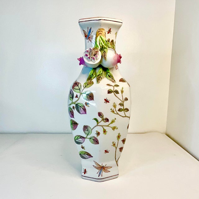 Mid 20th Century Vintage Chinoiserie Insects, Roses and Pomegranates Vase After Chelsea House For Sale - Image 5 of 12
