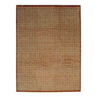 3x10 Yellow Dynasty Geometric Fretwork Modern Handmade Wool Ningxia Carpet Rug For Sale