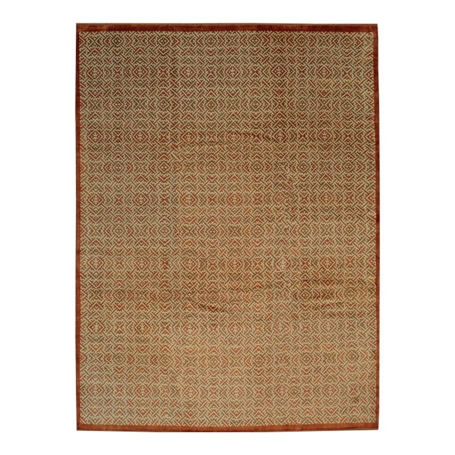 3x10 Yellow Dynasty Geometric Fretwork Modern Handmade Wool Ningxia Carpet Rug For Sale