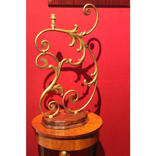 Large 19th Century Italian Gilt Handwrought Iron Scale One Light Table Lamps, Set of 2 For Sale - Image 4 of 18