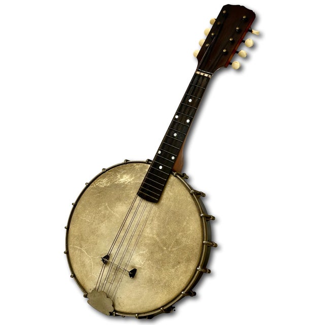 American Authentic American Antique Small 8 String Banjo Style Musical Instrument for Decoration - Circa Early 1900s For Sale - Image 3 of 18