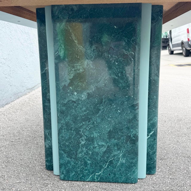Green Postmodern Sky Blue and Faux Green Marble Laminate Dining Table For Sale - Image 8 of 12