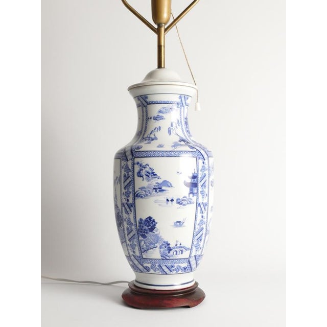 Metal French Blue and White Willow Porcelain Table Lamp by Louis Drimmer for Limoges For Sale - Image 7 of 14