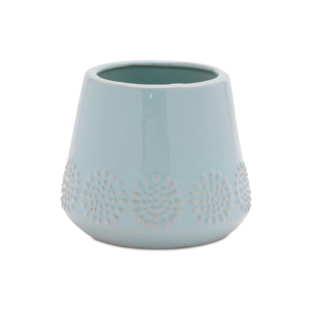 Kenneth Ludwig Chicago Ceramic Starburst Pattern Planter (Set of 2) For Sale - Image 4 of 5