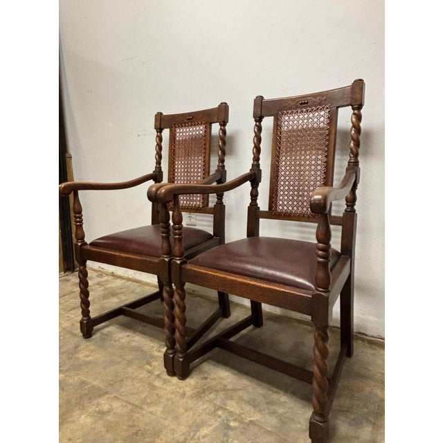 English Oak Chairs With Caning and Barley Twist Detail - A Pair For Sale - Image 9 of 10