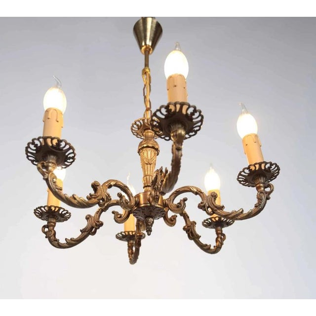 Small Six-Arm Brass Chandelier For Sale - Image 6 of 6