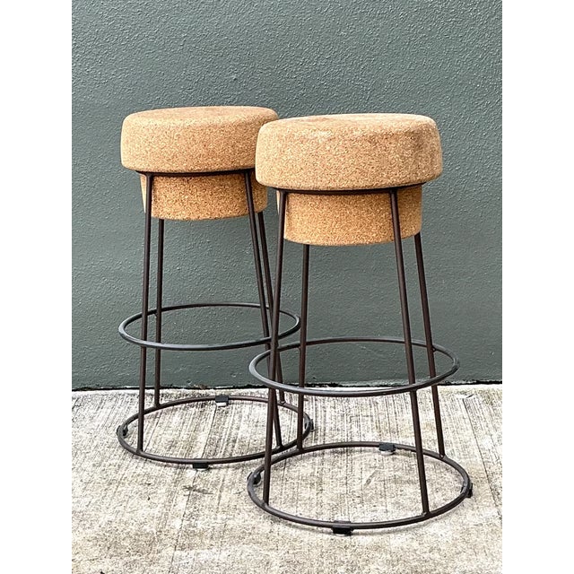 Vintage Cork and Metal Bar Stools - A Pair For Sale - Image 11 of 12
