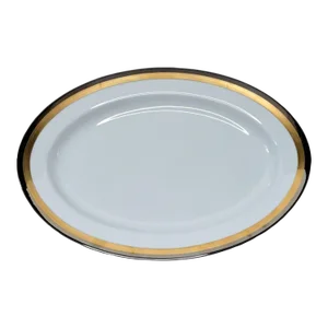 1980s Fitz & Floyd Platine d'OR Oval Serving Platter with Platinum & Gold Rim