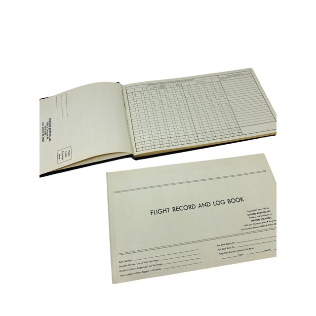 1980's Weems & Plath Yacht Log Book With Leather Cover Brass Corners & 1980's Stafford Aviation Hardback Flight Log Book Set- 2 Pieces For Sale - Image 11 of 13