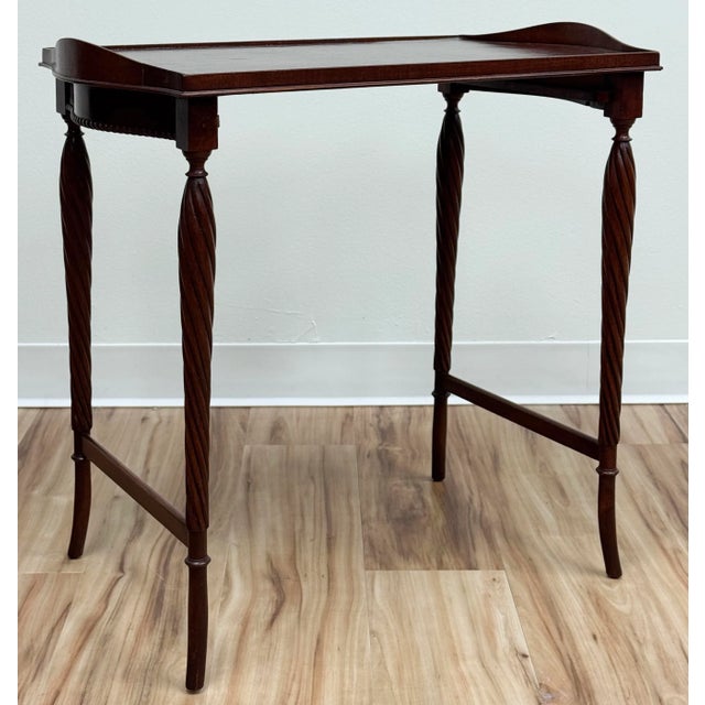 Mid 20th Century Antique Leather Top Carved Wood Tea Table For Sale - Image 5 of 12