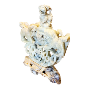 Vintage Antiquity Fu Dog Dragon Trio Decoration Agarbatti Incense Vessel