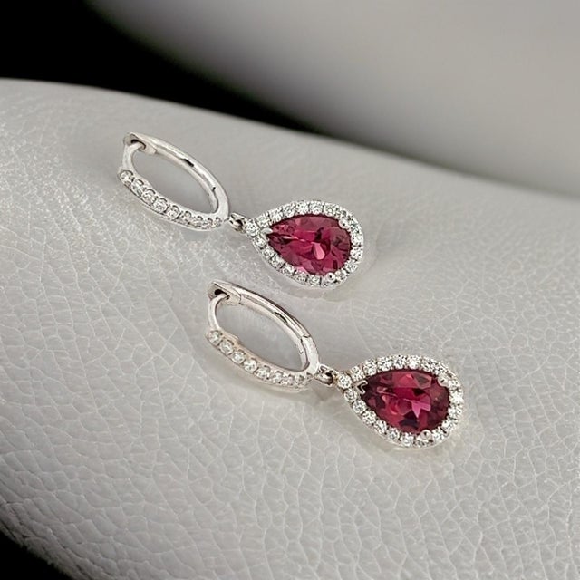 Natural Finely Faceted Quality Diamond Rubellite Tourmaline Drop Earrings 18k W Gold 2.93 TCW Certified $5,950 210764 This...