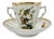 Antique Porcelain Double-Handled Chocolate Cup and Saucer with Birds and Butterflies from Dresden, 1879, Set of 2 For Sale