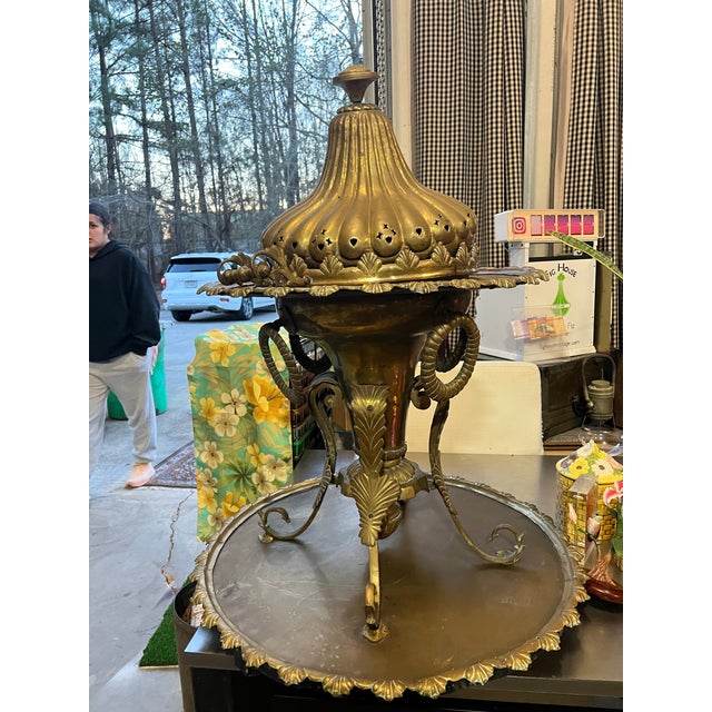 Rustic European Large Vintage Brass Detailed Samovar and Decorative Stand, Champagne Bucket, Bowl For Sale - Image 3 of 12