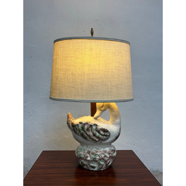 Chinoiserie Vintage Ceramic Duck Lamp Crackle Glaze For Sale - Image 3 of 7