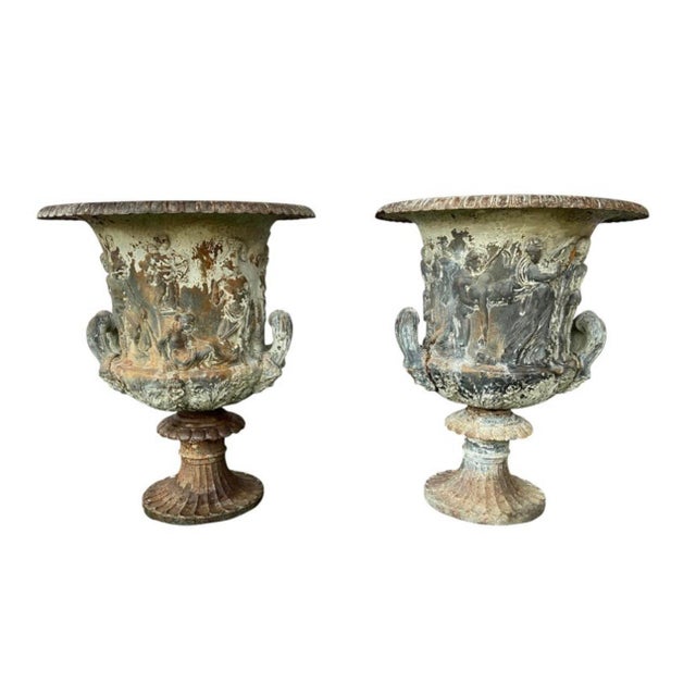 19th Century French Cast Iron Medici Borghese Garden Urns Pair For Sale - Image 18 of 18