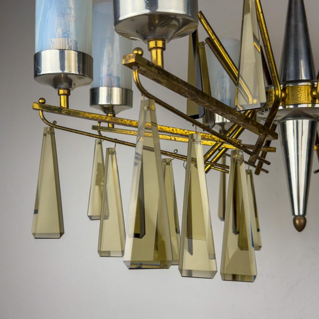 Large Mid-Century Italian Sculptural Chandelier in Brass and Glass, Italy, 1950s For Sale - Image 13 of 18