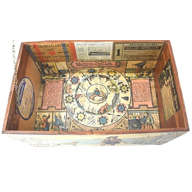 Blue Antique Nautical Motif Decoupage Wood Keepsake Box For Sale - Image 8 of 11