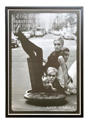 Andy Warhol Vintage 1997 Lithograph Print Framed Pop Art Poster " in the Future Everyone Will Be Famous for 15 Minutes " 1965