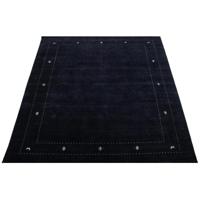 Modern 2020s Handmade Black Modern Gabbeh Style Wool Rug With Geometric Motif For Sale - Image 3 of 7