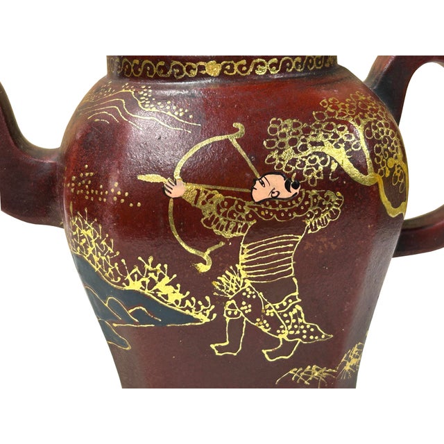 Vintage Chinese Reddish Brown Graphic Zisha Clay Teapot Art Display For Sale - Image 9 of 9