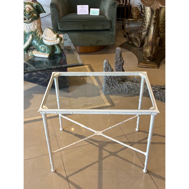 Brown Jordan Vintage Brown Jordan Calcutta Faux Bamboo Side End Table New Glass & Powdercoat For Sale - Image 4 of 11