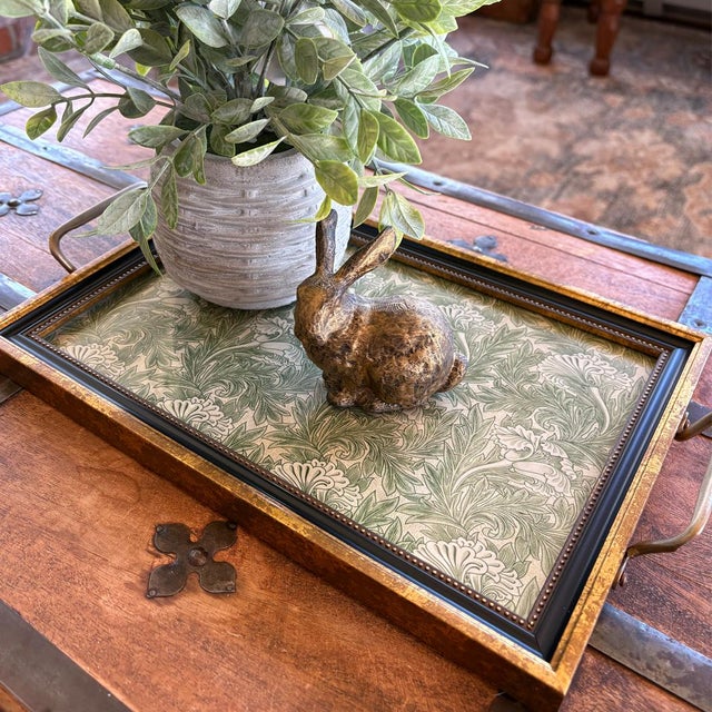 This small tray is beautifully finished with a print of an antique fabric sample of William Morris's green and cream Tulip...