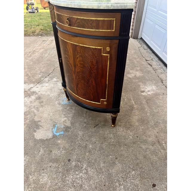 Wood French 19th Century Louis XVI Carrara Marble Top Flame Mahogany Sideboard For Sale - Image 7 of 12