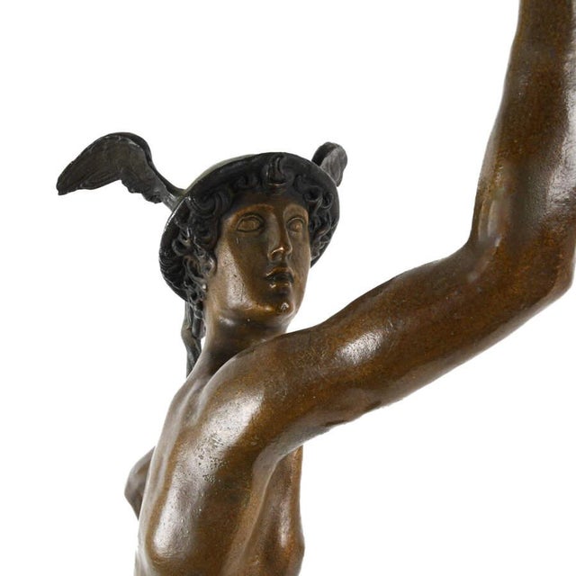 Bronze Flying Mercury Sculpture After Giambologna on Black Marble Base For Sale - Image 9 of 9