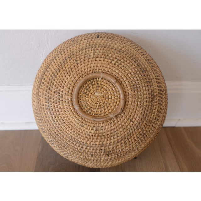 Vintage 1970s 15" Brass-Rimmed Rattan Basket Bowl For Sale - Image 11 of 12