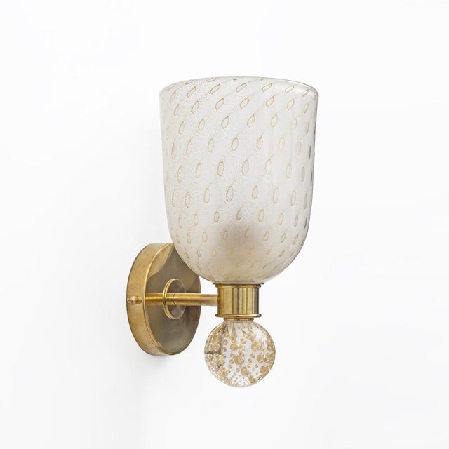 Mid-Century Modern Murano Pulegoso Glass and Brass Wall Sconces, Italy, 2000, Set of 2 For Sale - Image 3 of 9