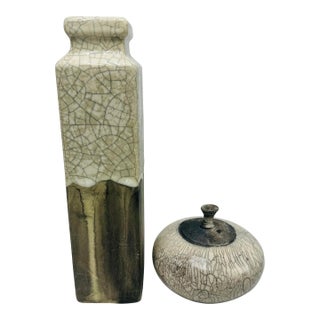 Set of Two Studio Pottery Raku Vases For Sale