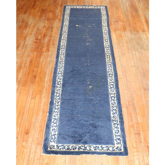 Shabby Chic Blue Antique Chinese Runner, 3'2'' X 12' For Sale - Image 3 of 9