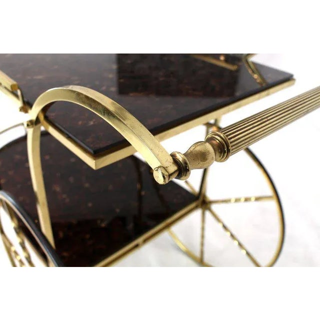 1970s Mid-Century Modern Brass Tortoise Finish Glass Bar Serving Cart For Sale - Image 6 of 8